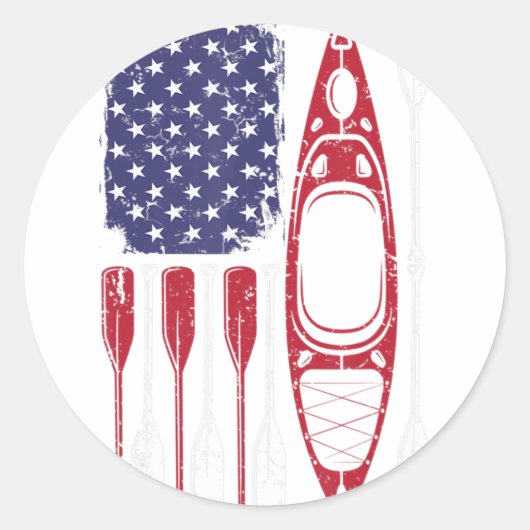 Amerikaanse vlag Kayak Paddle Kayaking 4 juli ts Ronde Sticker (Voorkant)