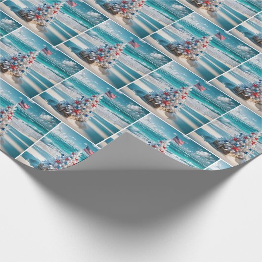 Amerikaanse vlag kerstboom cadeaupapier (Hoek)