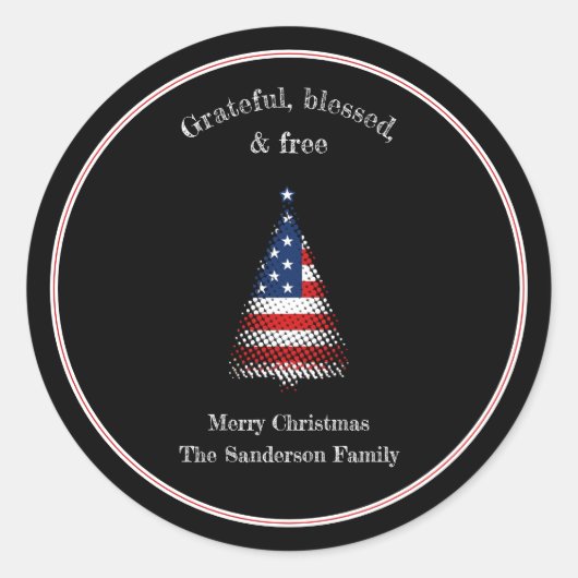 Amerikaanse vlag kerstboom gezegend ronde sticker (Voorkant)