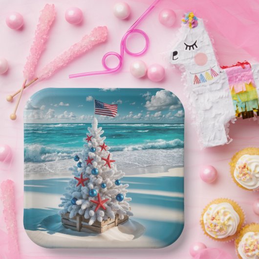 Amerikaanse vlag kerstboom papieren bordje (Feest)