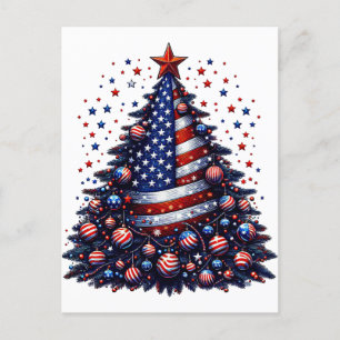 Amerikaanse Vlag Kerstboom Patriottische Kunst Briefkaart