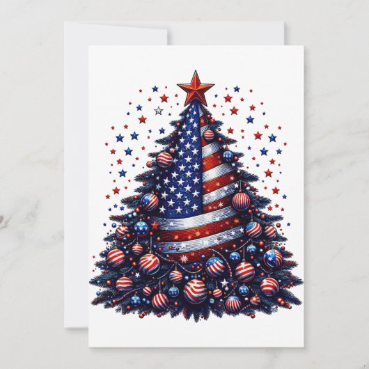 Amerikaanse Vlag Kerstboom Patriottische Kunst Kaart (Voorkant)