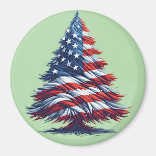 Amerikaanse Vlag Kerstboom Patriottische Kunst Magneet