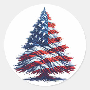 Amerikaanse Vlag Kerstboom Patriottische Kunst Ronde Sticker