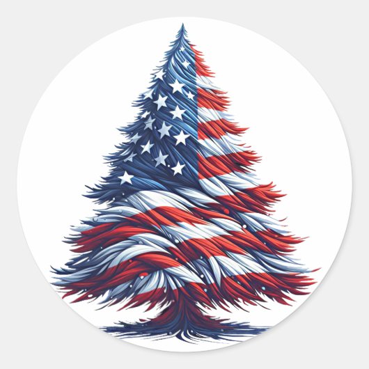 Amerikaanse Vlag Kerstboom Patriottische Kunst Ronde Sticker (Voorkant)
