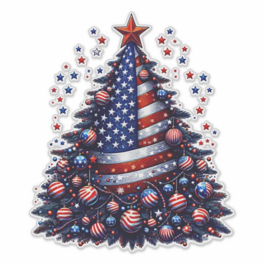 Amerikaanse Vlag Kerstboom Patriottische Kunst Sticker (Voorkant)
