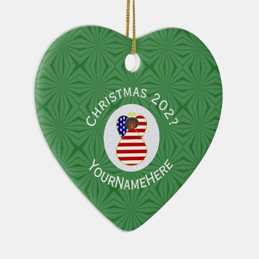 Amerikaanse vlag - kerstkerken - naam jaar hart keramisch ornament (Rechts)