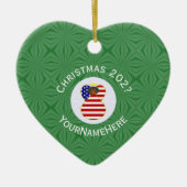 Amerikaanse vlag - kerstkerken - naam jaar hart keramisch ornament (Voorkant)
