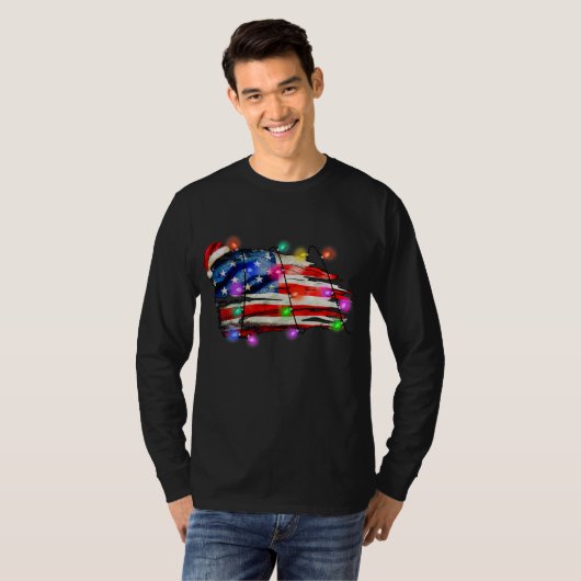 Amerikaanse vlag Kerstmis met prettige kerstdagen T-shirt (Voorkant volledig)