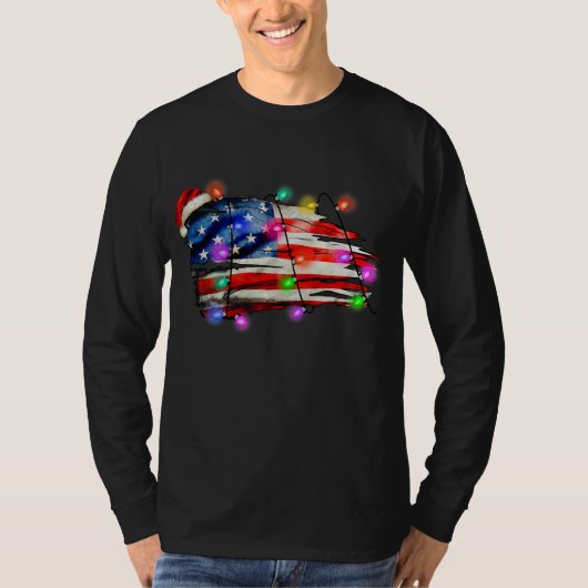 Amerikaanse vlag Kerstmis met prettige kerstdagen T-shirt (Voorkant)