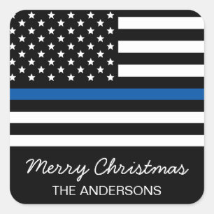 Amerikaanse vlag Kerstmis van de politie Thin Blue Vierkante Sticker