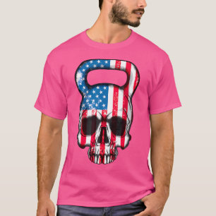 Amerikaanse vlag Kettlebell schedel Gewicht Liftin T-shirt