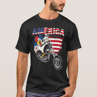 Amerikaanse Vlag Kip Motorfiets 4 juli Natie T-shirt