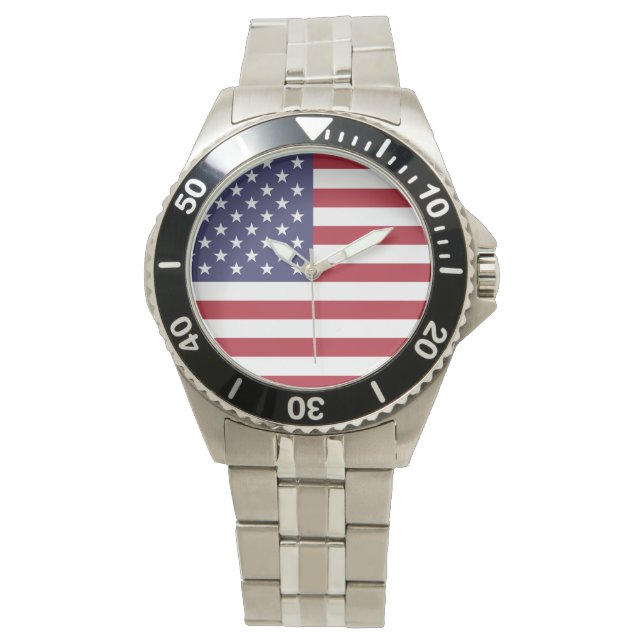 Amerikaanse vlag Klassiek roestvrij stalen horloge (Voorkant)