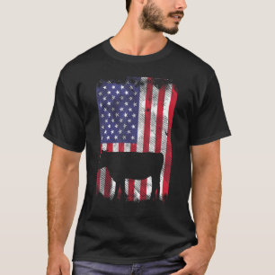 Amerikaanse Vlag Koe Vintage Boerderij Dier Patrio T-shirt