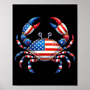 Amerikaanse Vlag Krab Patriottisch 4 juli Zeevruch Poster