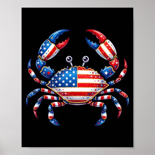 Amerikaanse Vlag Krab Patriottisch 4 juli Zeevruch Poster (Voorkant)