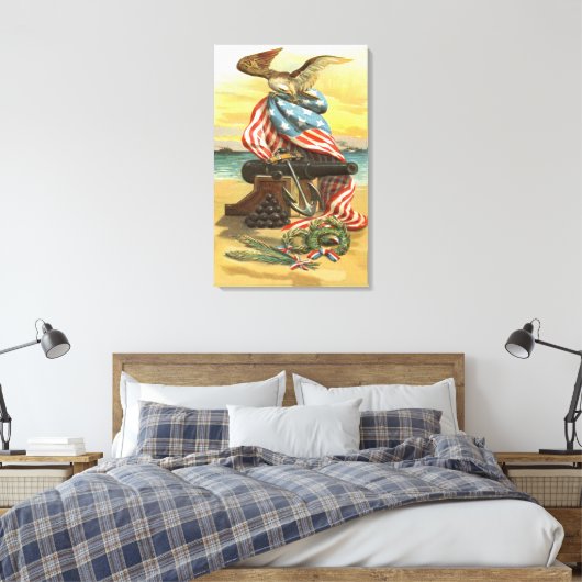 Amerikaanse vlag krans strandkanon anker adelaar canvas afdruk (Insitu (Slaapkamer))