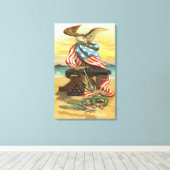 Amerikaanse vlag krans strandkanon anker adelaar canvas afdruk (Insitu (Houten vloer))