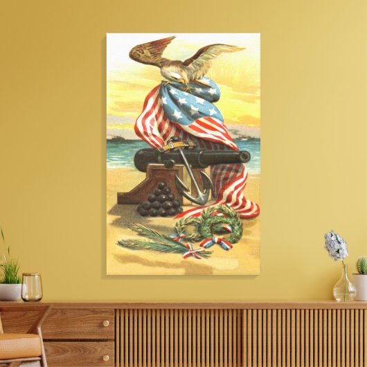 Amerikaanse vlag krans strandkanon anker adelaar canvas afdruk (Insitu (Woonkamer))