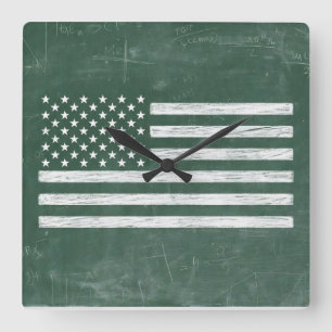 Amerikaanse vlag krijtbord kunst (Tekening nr. 1) Vierkante Klok