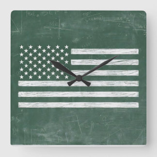 Amerikaanse vlag krijtbord kunst (Tekening nr. 1) Vierkante Klok