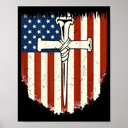 Amerikaanse Vlag Kruis 3 Spijker Patriottisch Chri Poster (Voorkant)