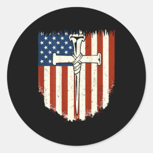 Amerikaanse Vlag Kruis 3 Spijker Patriottisch Chri Ronde Sticker