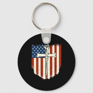 Amerikaanse Vlag Kruis 3 Spijker Patriottische Chr Sleutelhanger