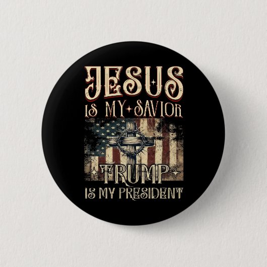 Amerikaanse vlag kruis Jezus is mijn redder Trump Ronde Button 5,7 Cm (Voorkant)