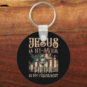 Amerikaanse vlag kruis Jezus is mijn redder Trump  Sleutelhanger (Voorkant)