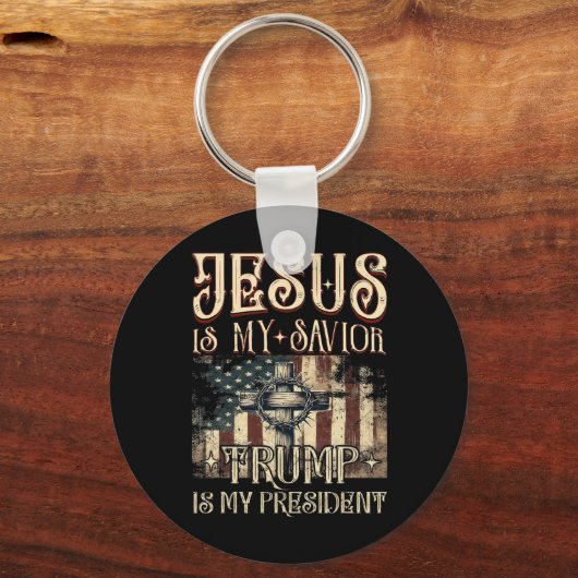 Amerikaanse vlag kruis Jezus is mijn redder Trump  Sleutelhanger (Voorkant)
