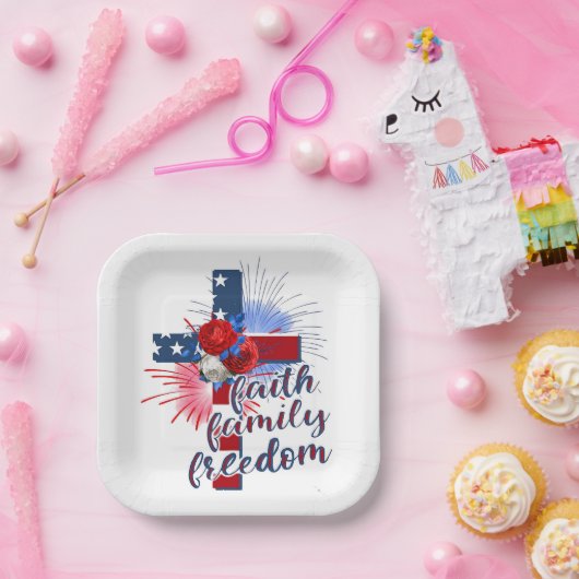 Amerikaanse vlag kruis papieren bordje (Feest)