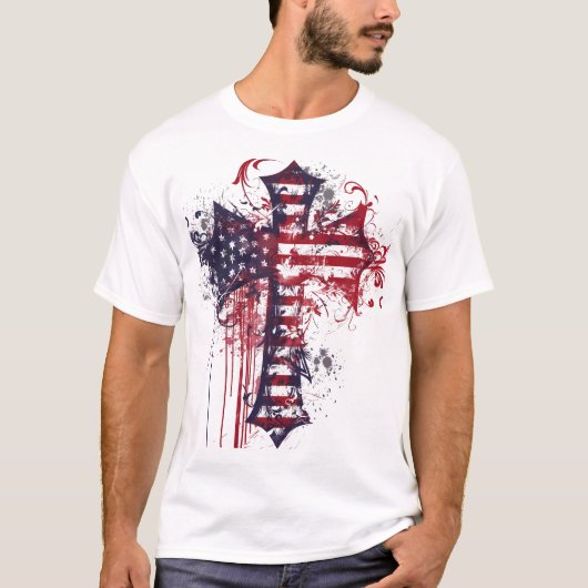 Amerikaanse vlag kruis t-shirt (Voorkant)