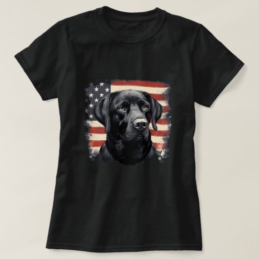 Amerikaanse vlag Lab eigenaar Black Labrador opgeh T-shirt (Design voorkant)