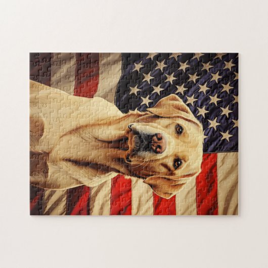 Amerikaanse vlag Labrador Legpuzzel (Horizontaal)