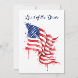Amerikaanse Vlag Land van de Dappere Aquarel VS Feestdagenkaart