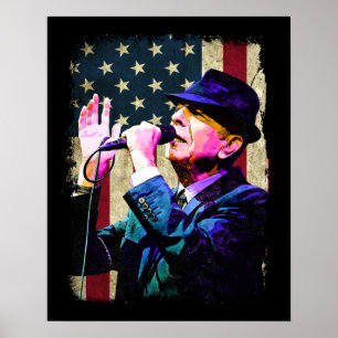 Amerikaanse vlag Leonard Cohen  Amerikaanse vlag Poster