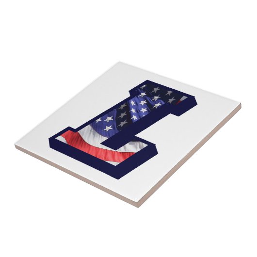 Amerikaanse vlag Letter "L" Small Photo Ceramic Te Tegeltje (Zijkant)
