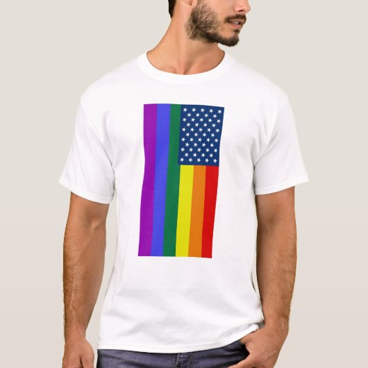 Amerikaanse vlag LGBT Pride Rainbow T-shirt (Voorkant)