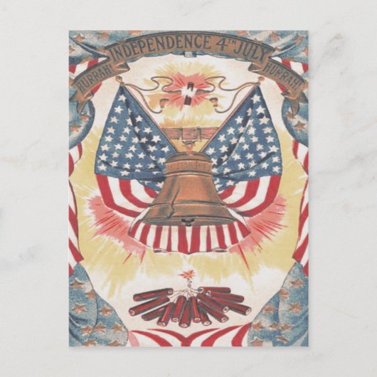 Amerikaanse vlag Liberty Bell vuurwerk Briefkaart (Voorkant)