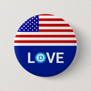 Amerikaanse vlag & liefde met logo van de Democrat Ronde Button 5,7 Cm