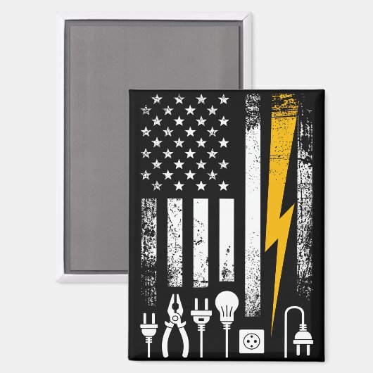 Amerikaanse Vlag Lijnwerker Elektromonteur Bliksem Magneet (Voorkant / Achterkant)