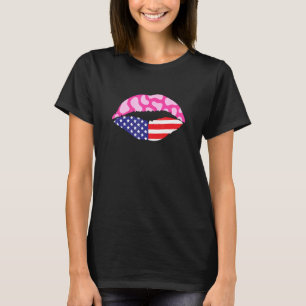 Amerikaanse vlag Lips Cute Pink Koe Print 4 juli T-shirt