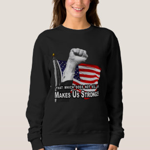 Amerikaanse vlag, maakt ons sterker, vuist in de l trui