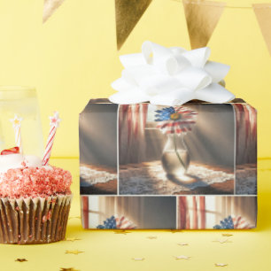 Amerikaanse Vlag Madeliefje in glazen vaas Cadeaupapier