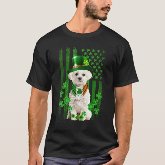 Amerikaanse vlag: Maltese hond stipt patricks dag  T-shirt (Voorkant)