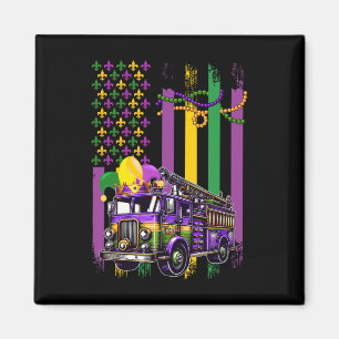 Amerikaanse vlag Mardi Gras brandweerwagen met nar Magneet
