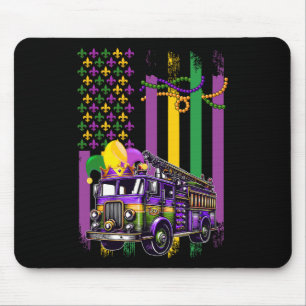 Amerikaanse vlag Mardi Gras brandweerwagen met nar Muismat