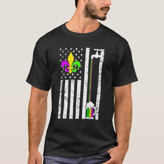 Amerikaanse vlag Mardi Gras Carnival Party Funny B T-shirt (Voorkant)
